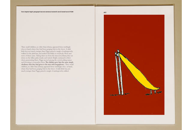 a book opened with a page with one paragraph and the other page depicting an illustration of a yellow slider on a red background