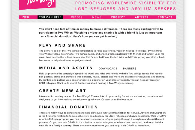 website screenshot of the you can help page