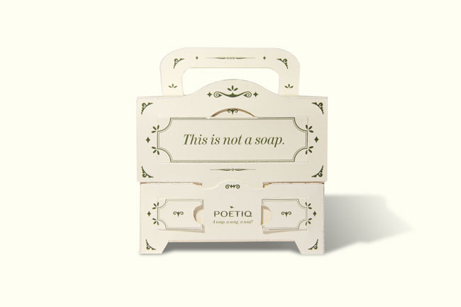 soap bar box with the lof closed and the slogan This is not a soap.