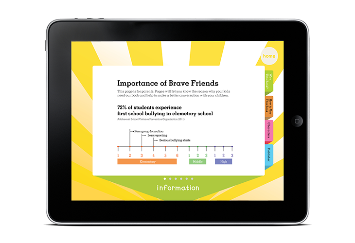brave friends app screenshot on an iPad with an infographic