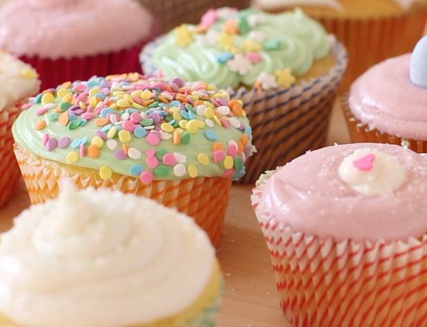 close-up of cupcakes with colorful sprinkle decoration