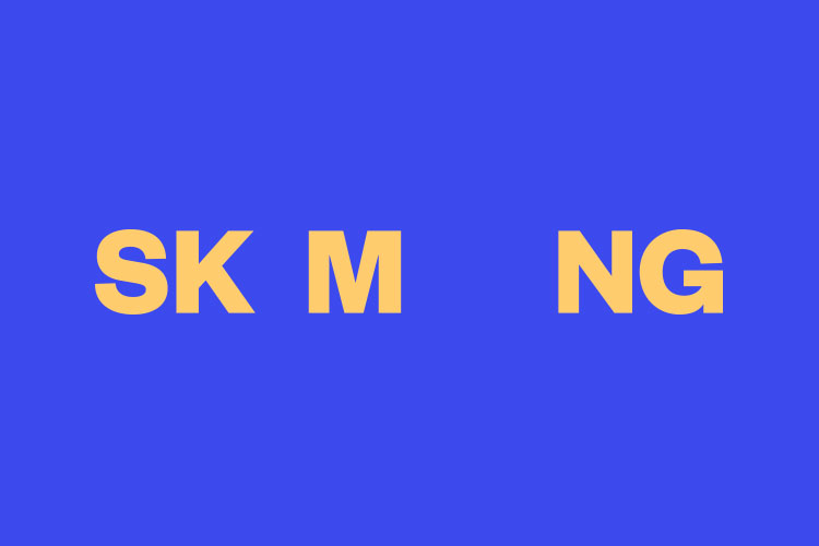 sk m ng logo on a blue background