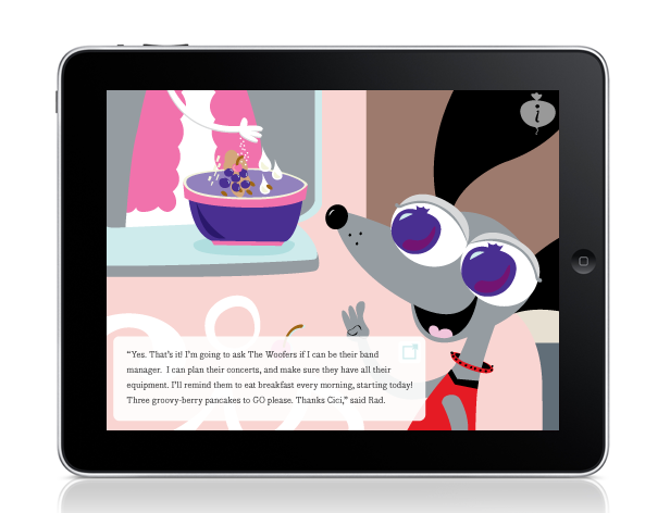 screenshot of two hot dogs who eat fruits and vegetables on iPad