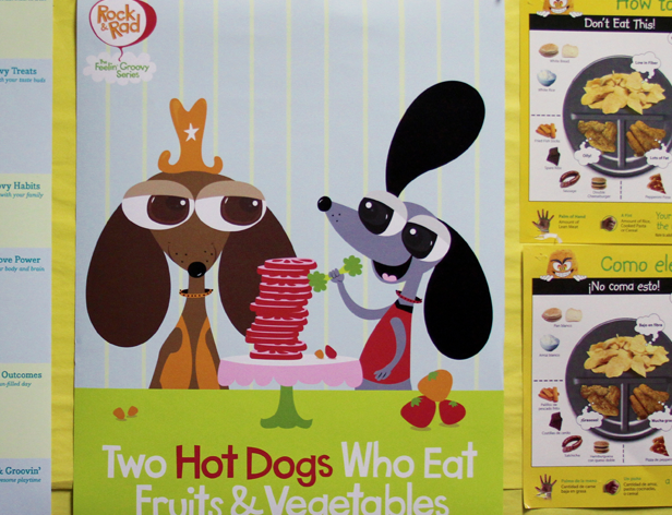 poster of the two hot dogs who eat fruits and vegetables