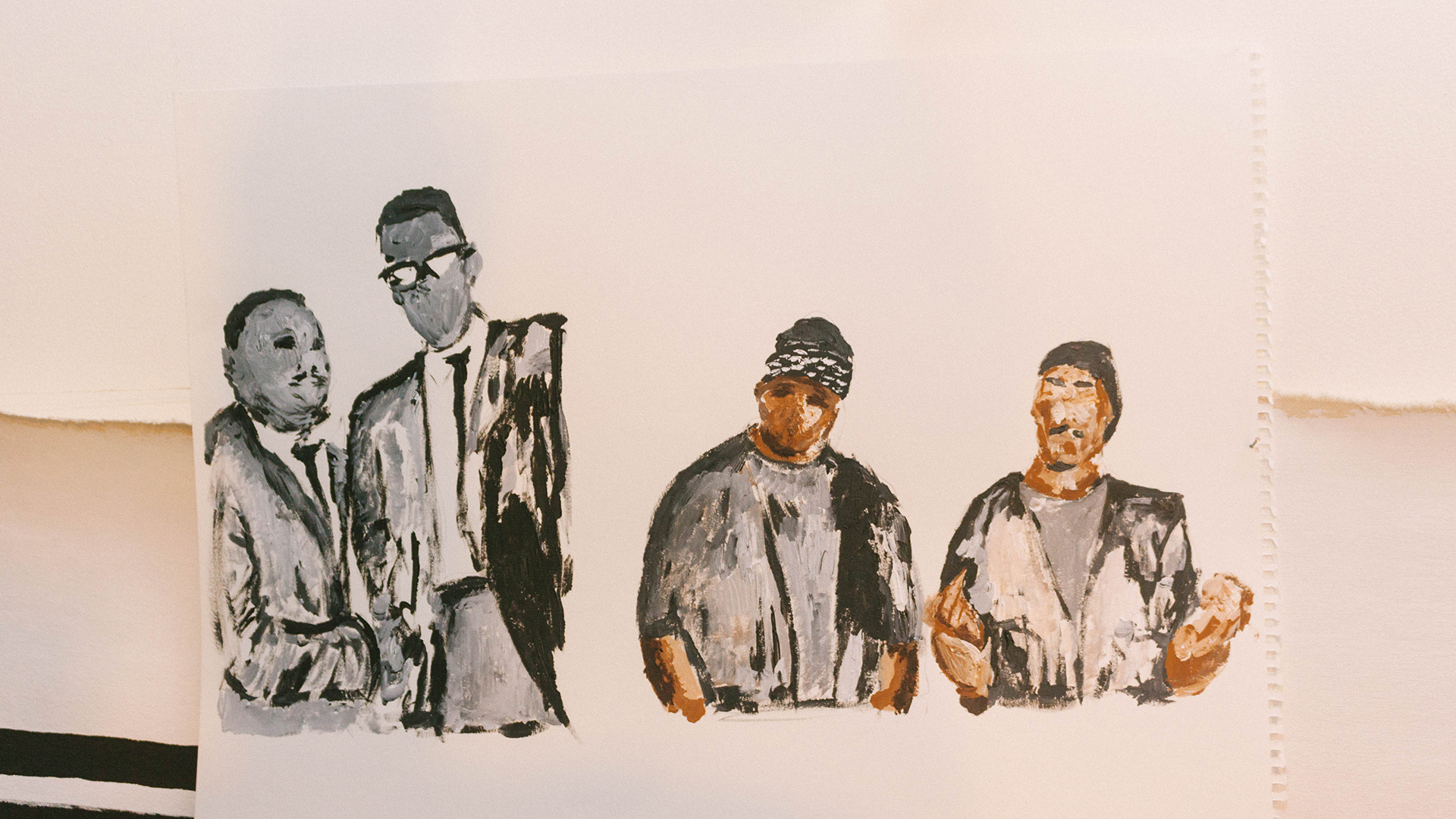 painting of four men on paper