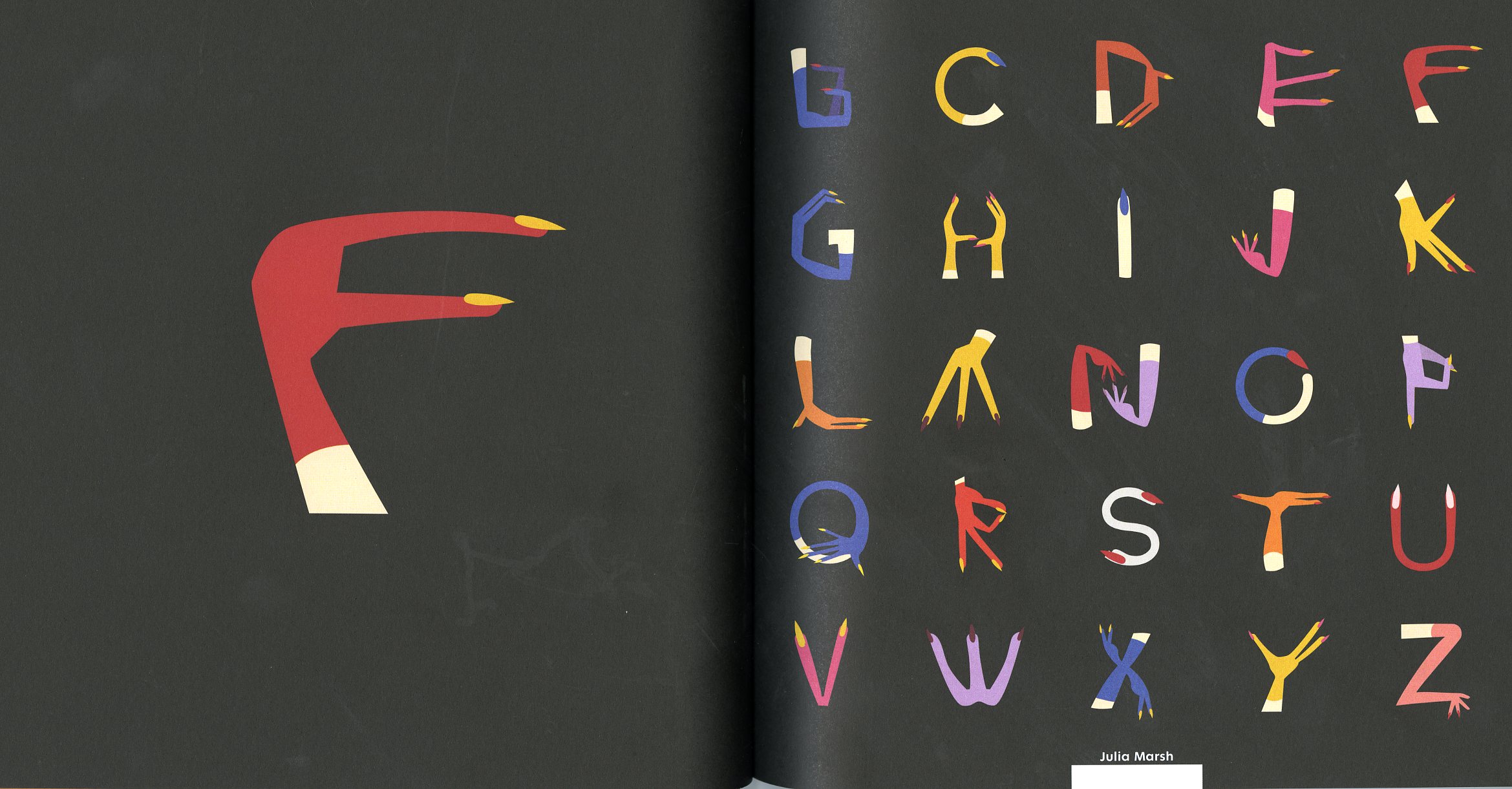 Alphabet typography piece out of hand illustrations