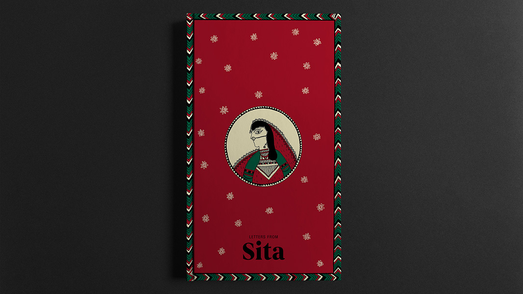 Sita, Indian illustration designed with red, green, beige color