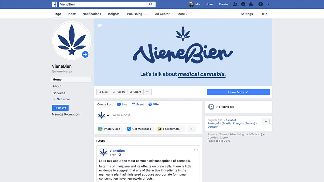 Niene Bien, medical cannabis brand on facebook page