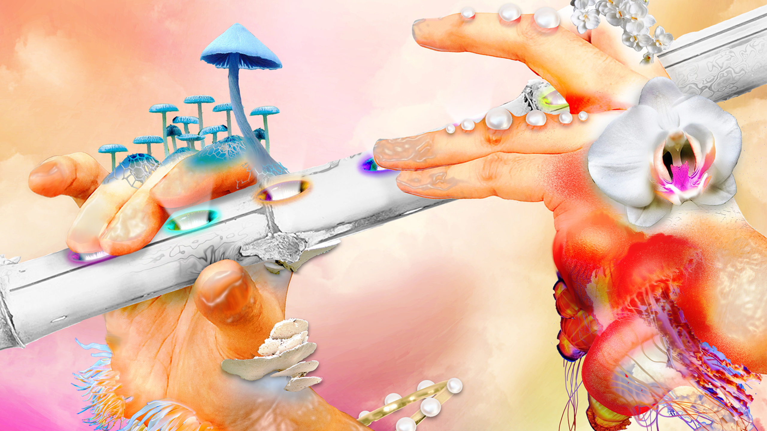psychedelic hands playing flute