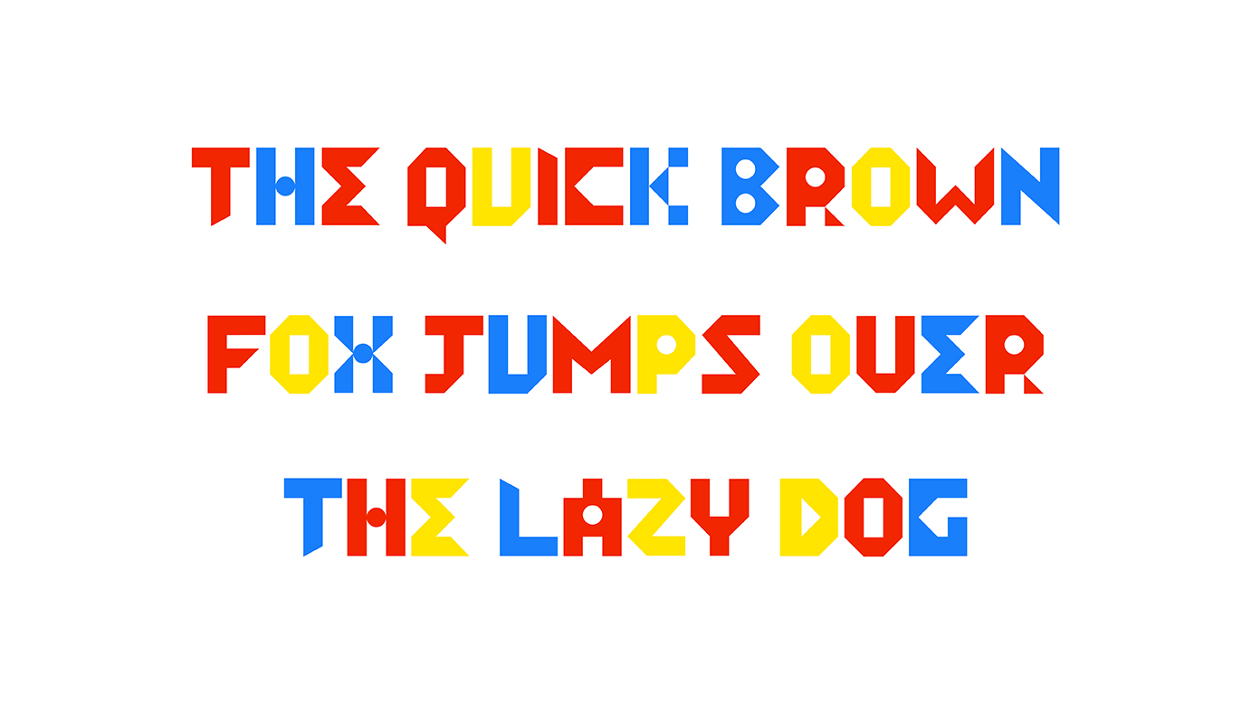 red, blue and yellow type on white background