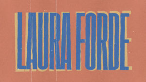 laura forde design in blue letters on orange background