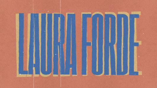laura forde design in blue letters on orange background