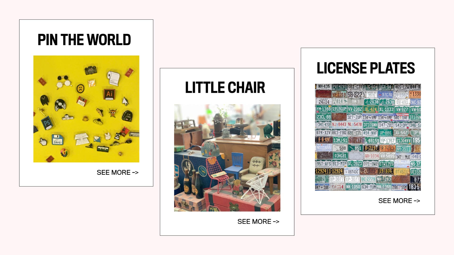 UI options to choose from rare collections of Pins, Chairs and License Plates