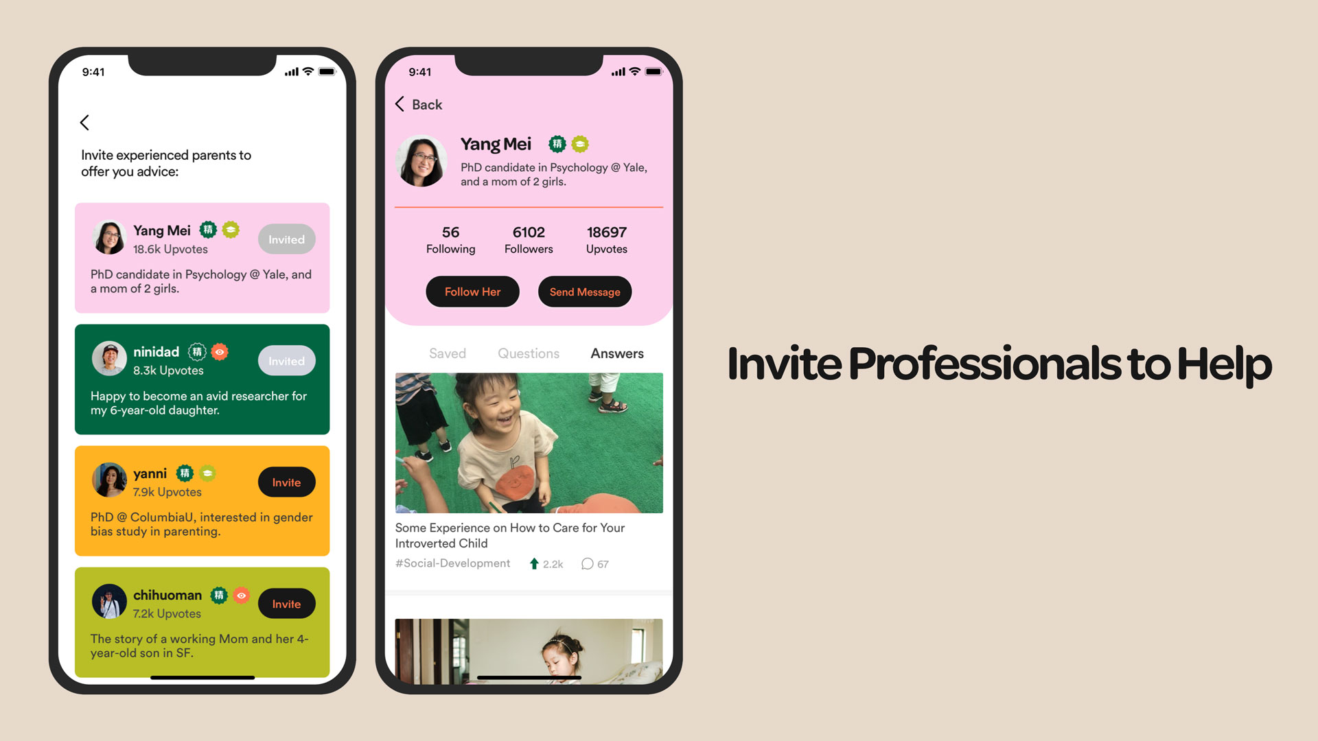 Baobei user interface, mobile app