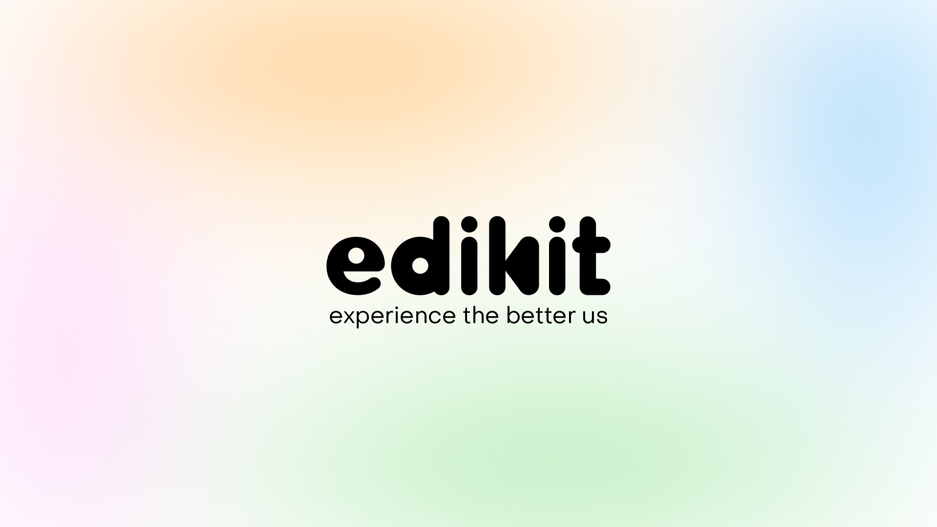 edikit logo and tagline; black type over soft pastel gradient mesh