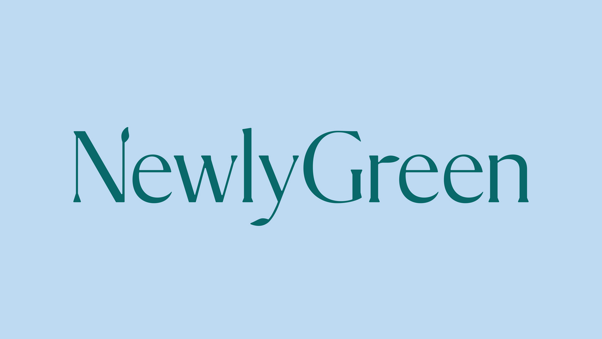 NewlyGreen logo; green type on light blue background