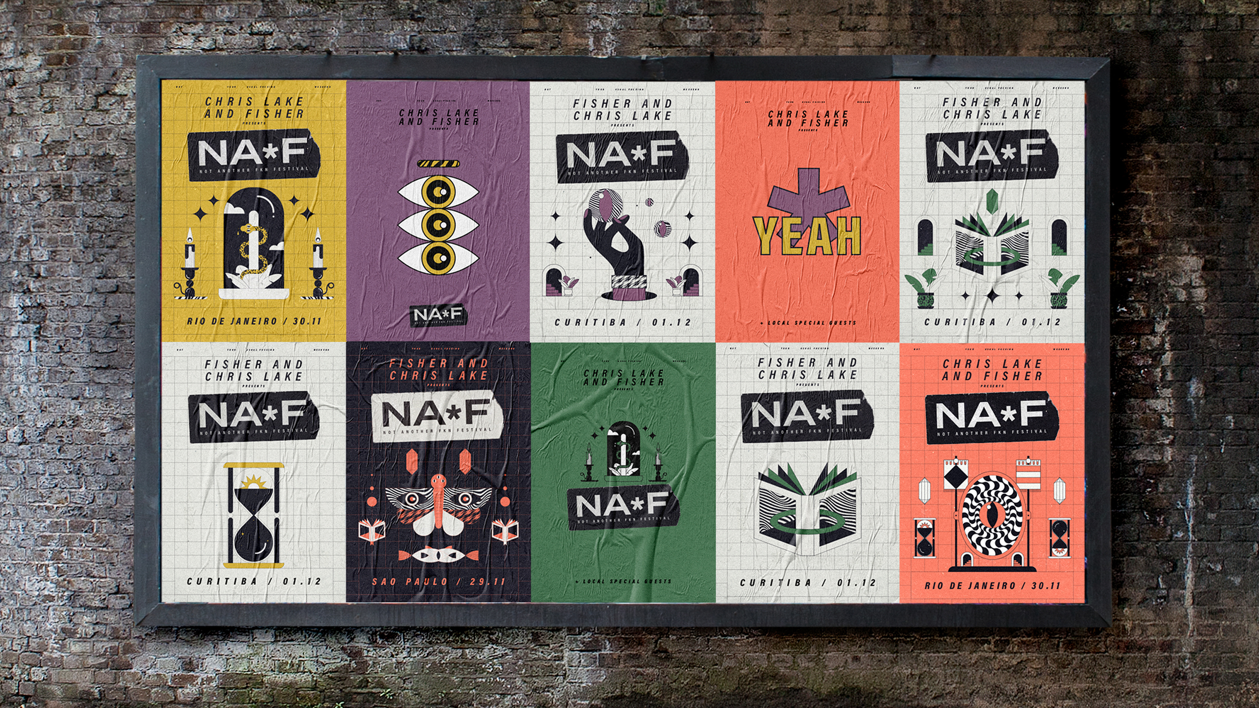 NAFF branding; posters