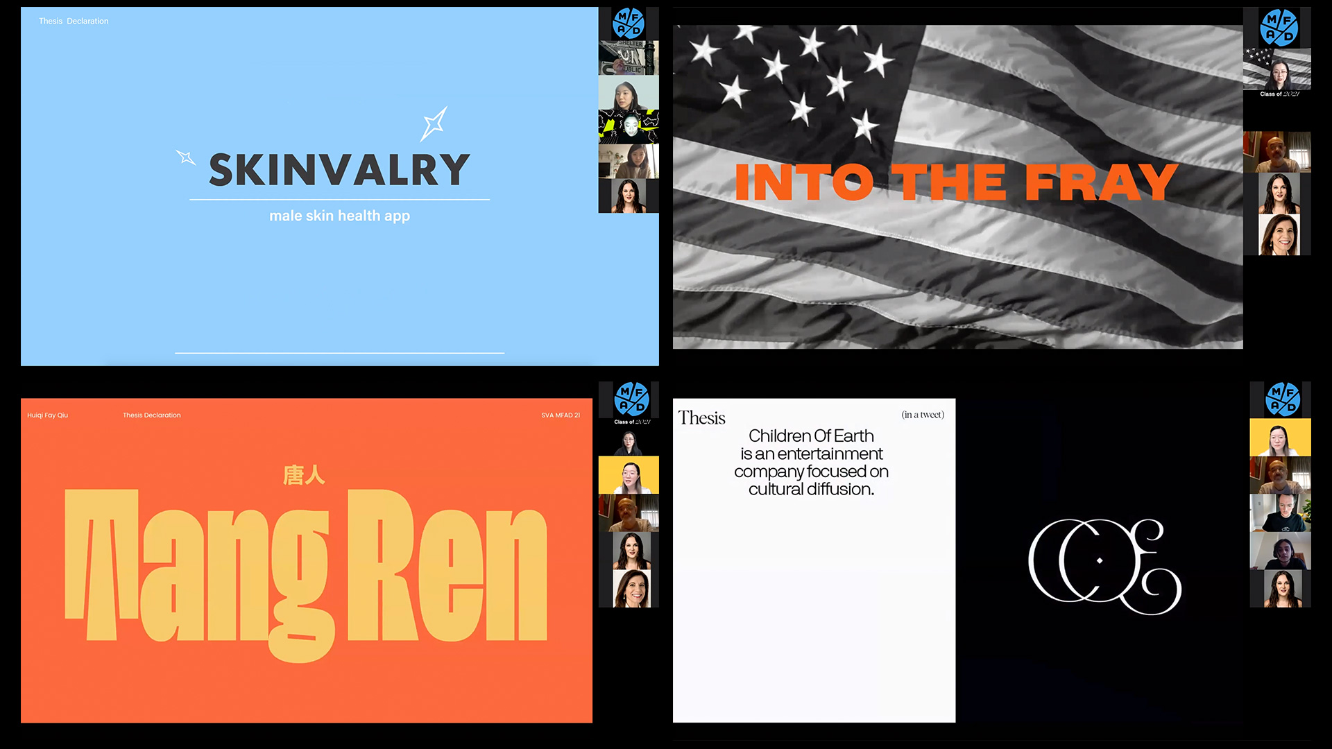 collage of Thesis presentation slides; Skinvalry, Into the Fray, Tang Rem and Children of Earth