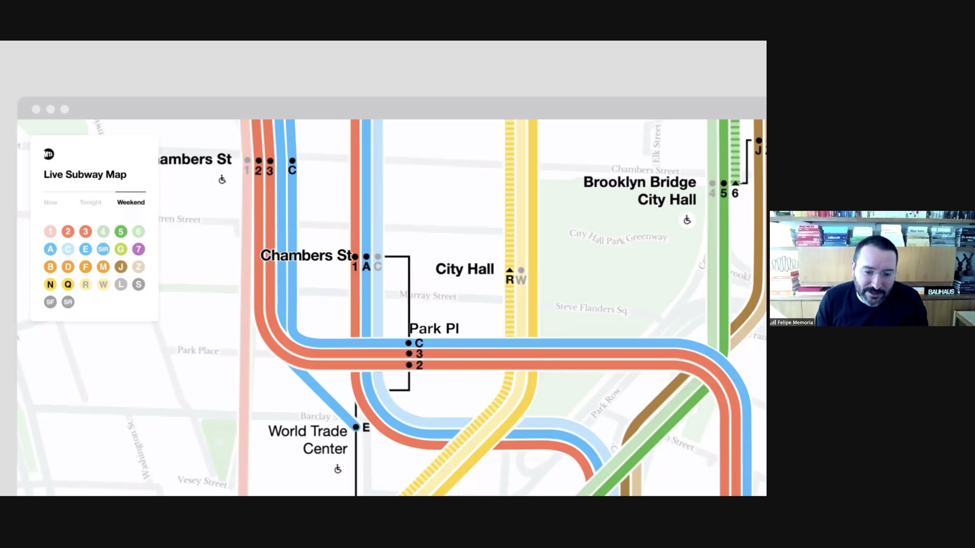 Felipe Memoria and a portion of the NYC subway map