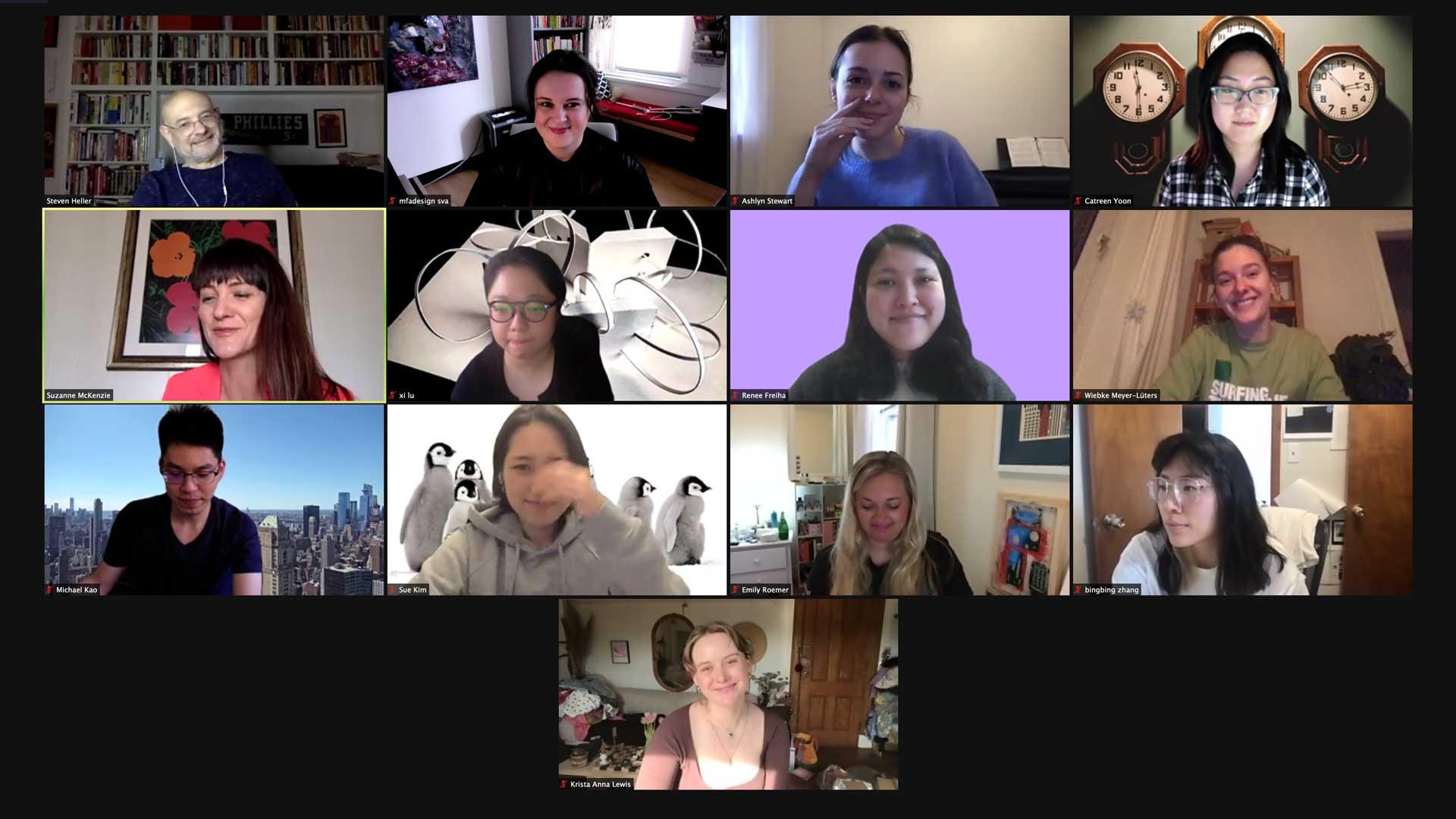 screen shot of zoom call with students and Suzanne Mckenzie