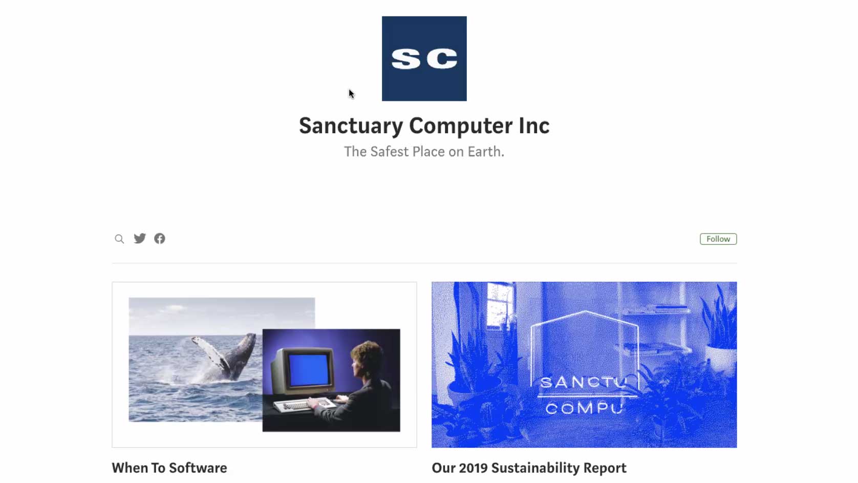 images from sanctuary computer website a whale in the sea a person using a computerseen from behind and the sanctuary computer logo overlayed on a blue duotone photo of a room with many plants