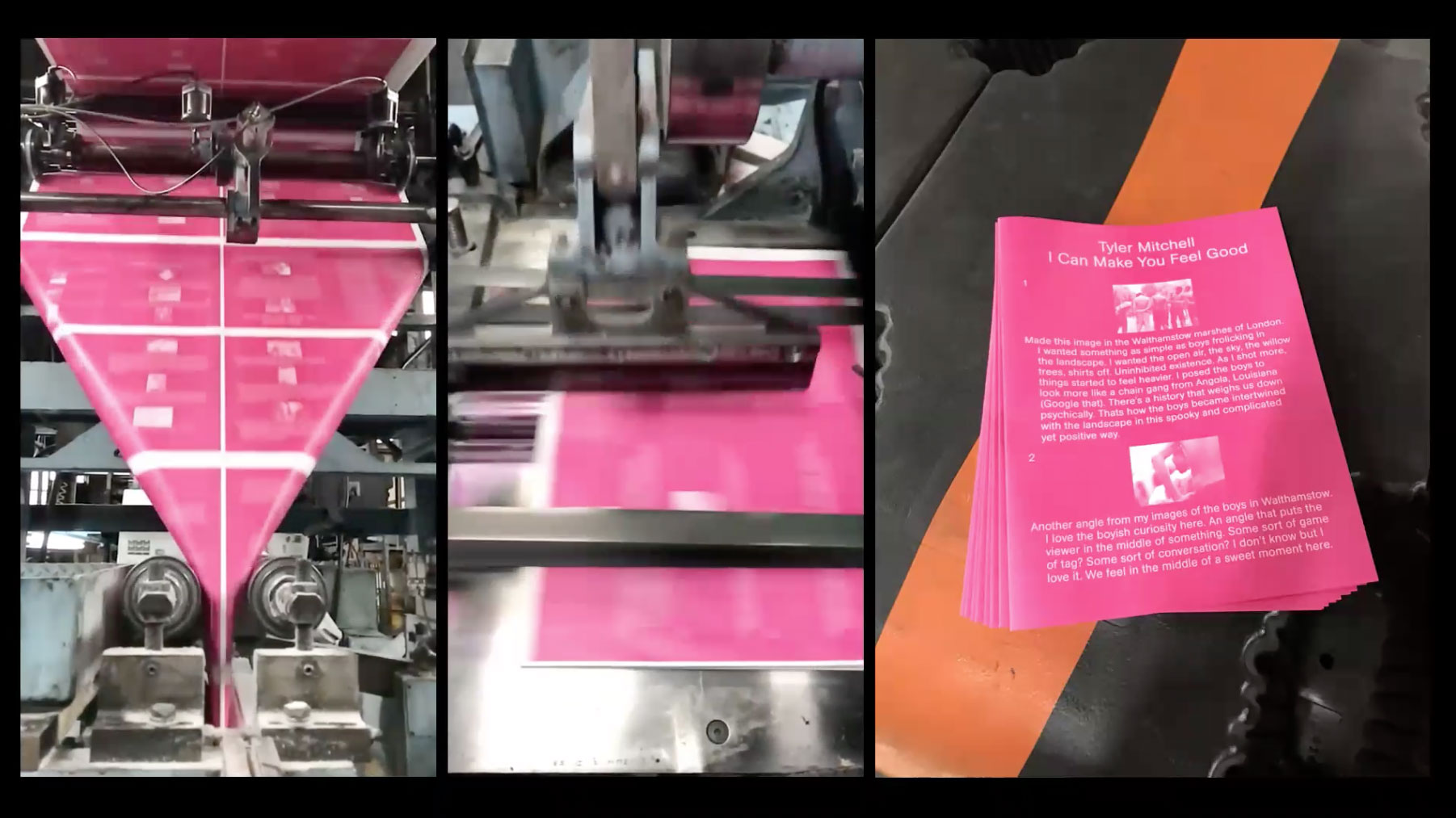 Printing press with pink posters