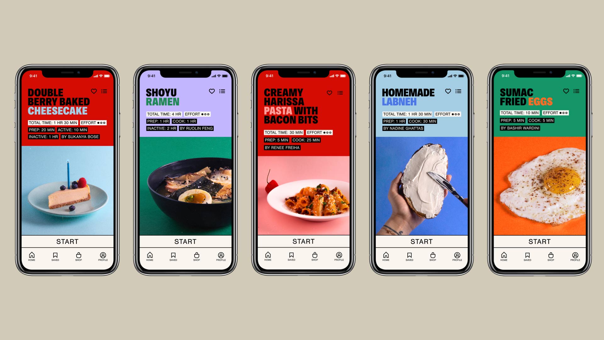 Wide range of diverse recipes on iphone screens