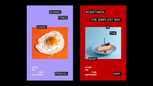 Promotional posters, one saying “Sumac fried eggs. Period,” and the other saying, “Sometimes the simplest way is the best way.”
