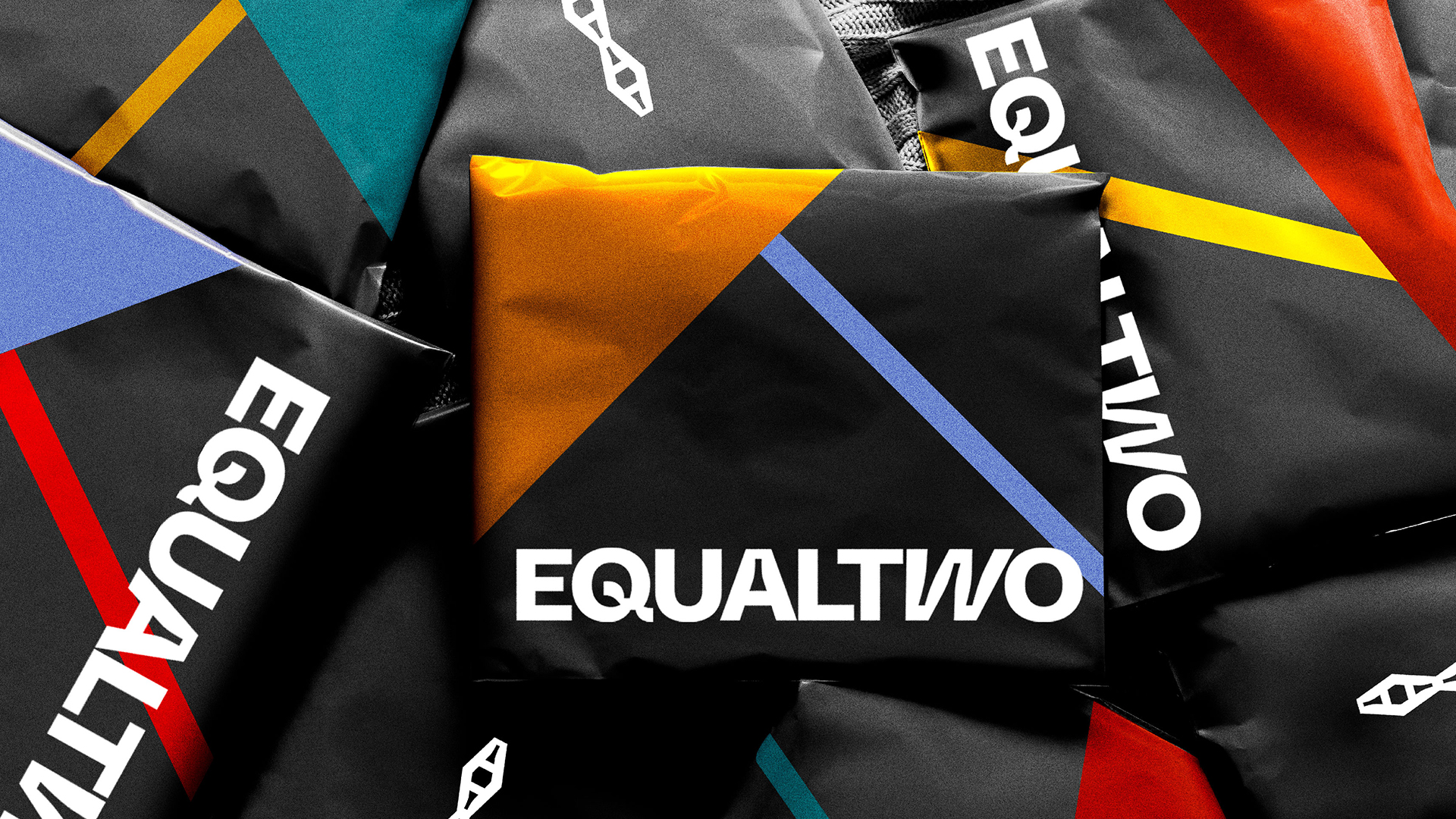 Equaltwo laptop sleeves with logo, black, white, orange, blue, red and yellow