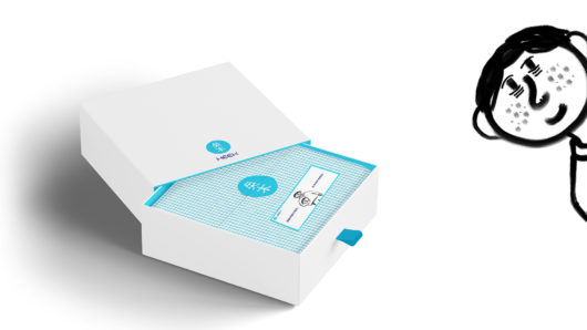 HEEK's packaging with a blue pattern on white background.