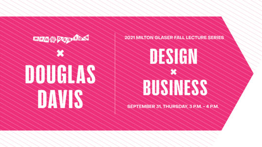 pink poster for lecture with Douglas Davis