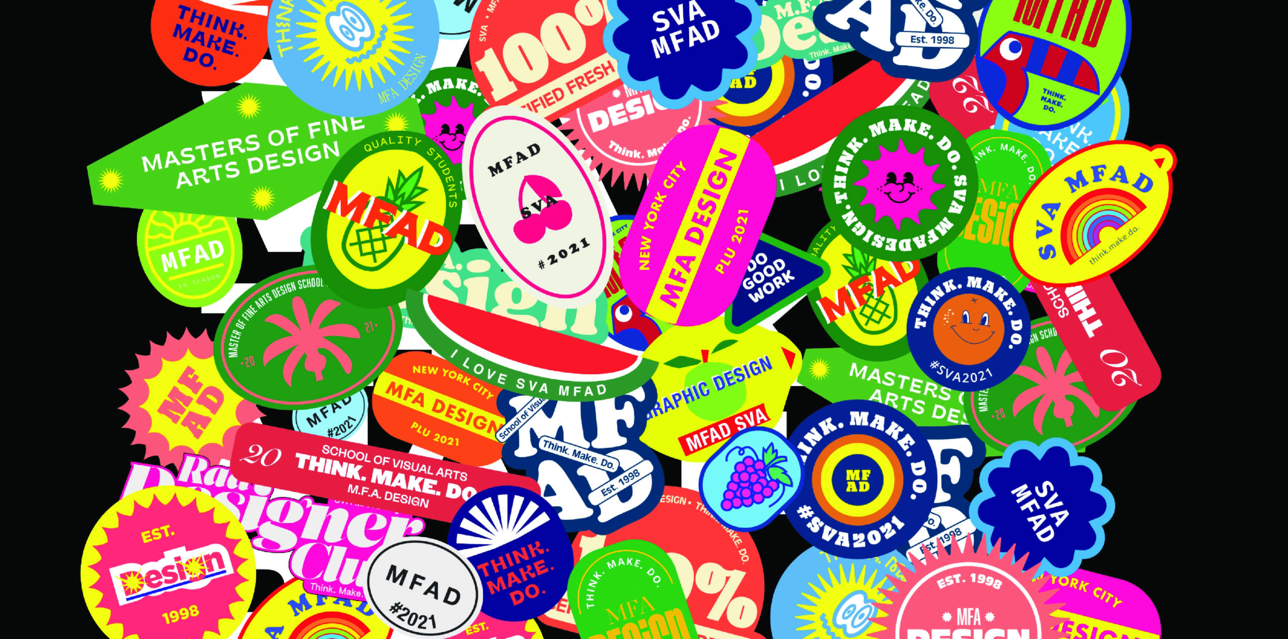 Colorful stickers with design messaging