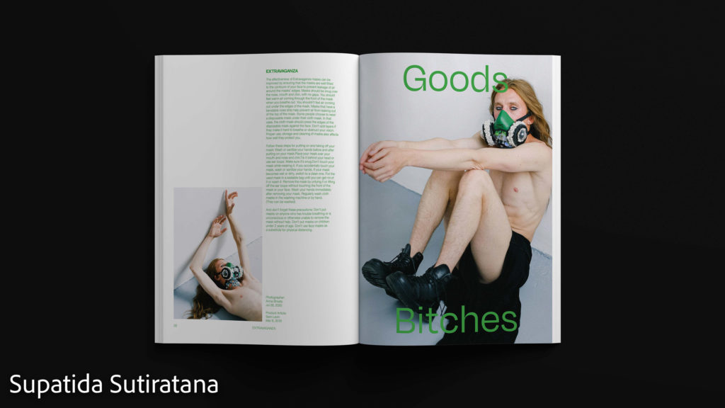 magazine spread with 2 images and green text, by Supatida Sutiratana