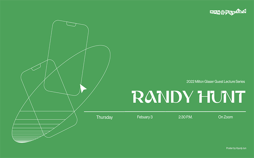 poster announcing the guest lecture Randy Hunt with date and time, green background