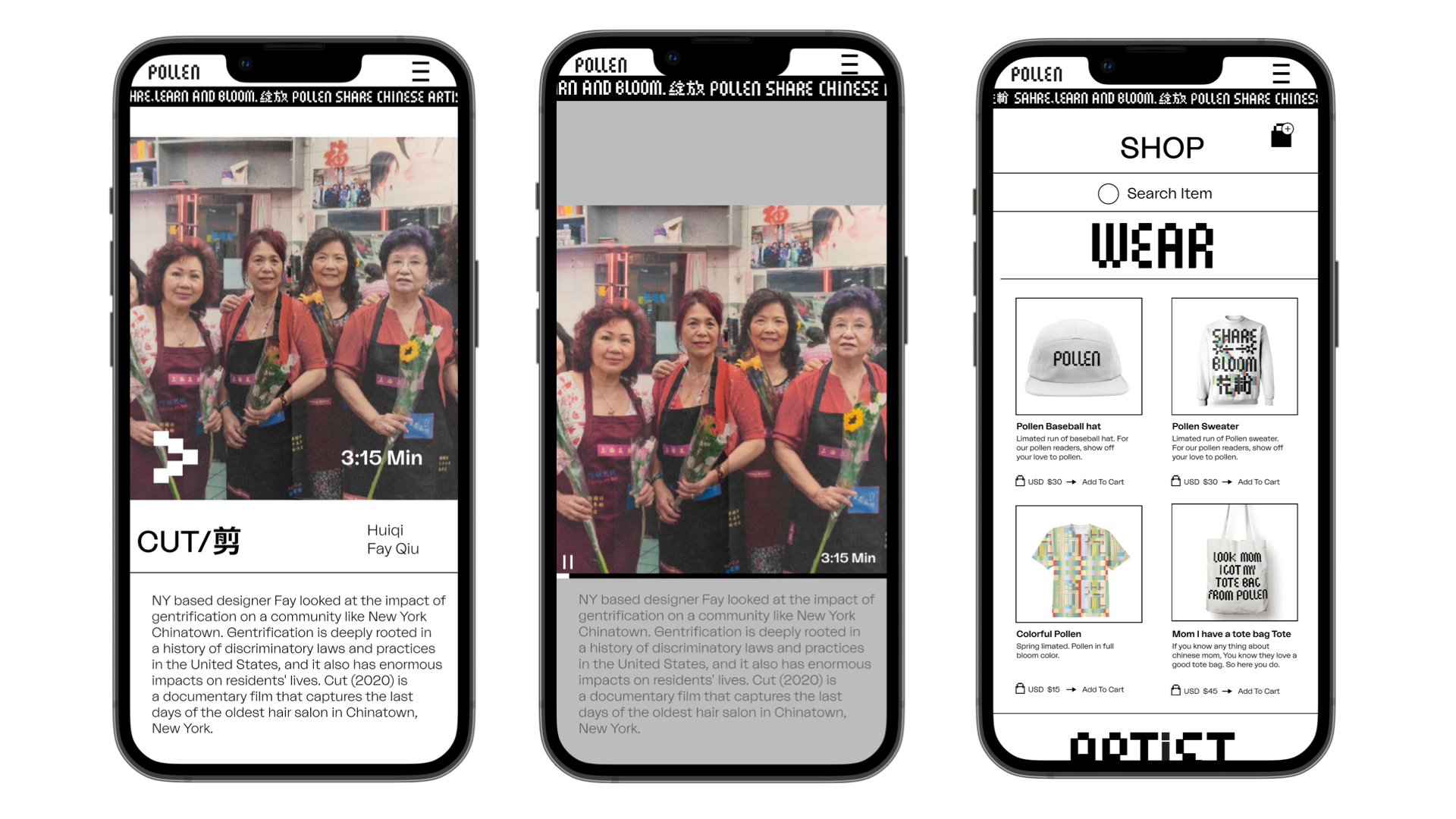 three images of iphones with different webpages on each