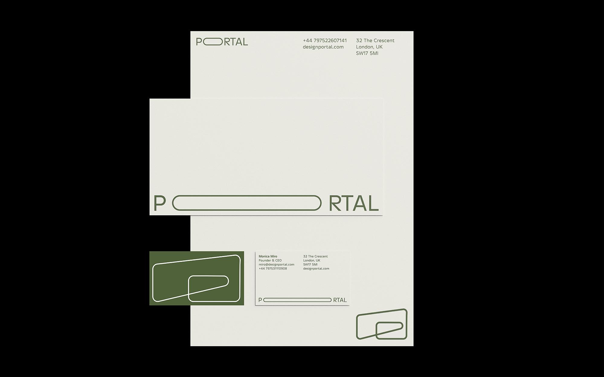 letterhead, envelope and business card on black background