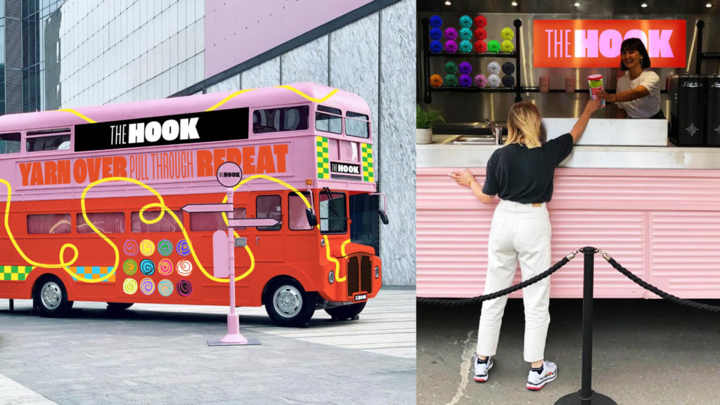 two photos of a colorful bus