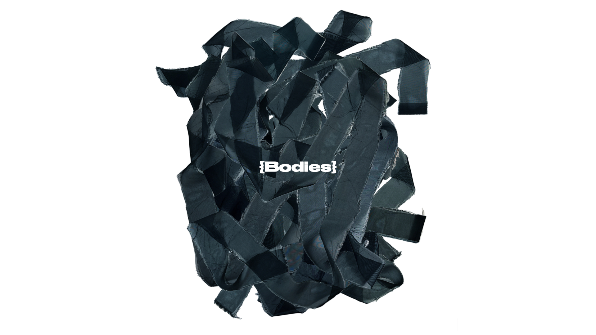 strips of black material in a bunch with the words bodies superimposed on top