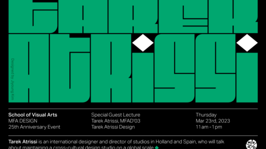 colorful poster for guest lecturer Tarek Atrissi