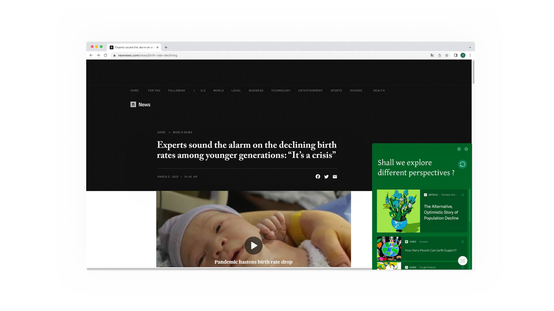 webpage showing a baby
