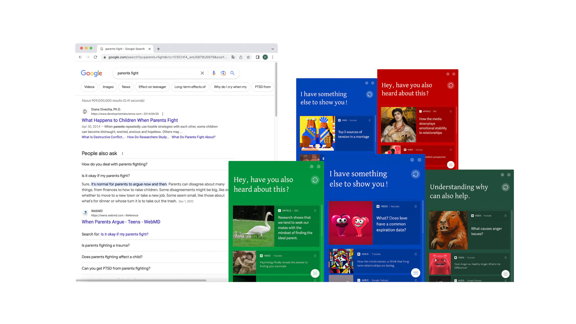a google webpage, and five colorful webpage alternatives