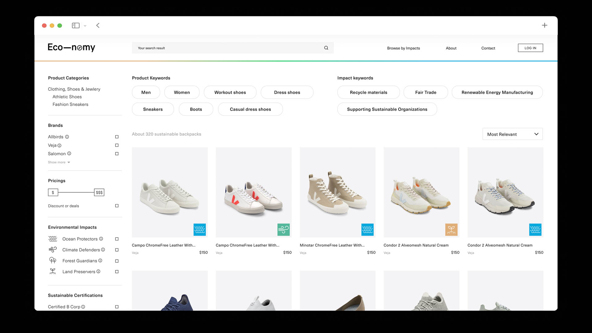a webpage showing many pairs of shoes for sale