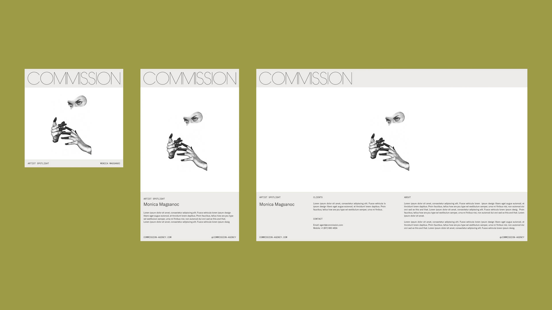 three different user interfaces for the website Commission