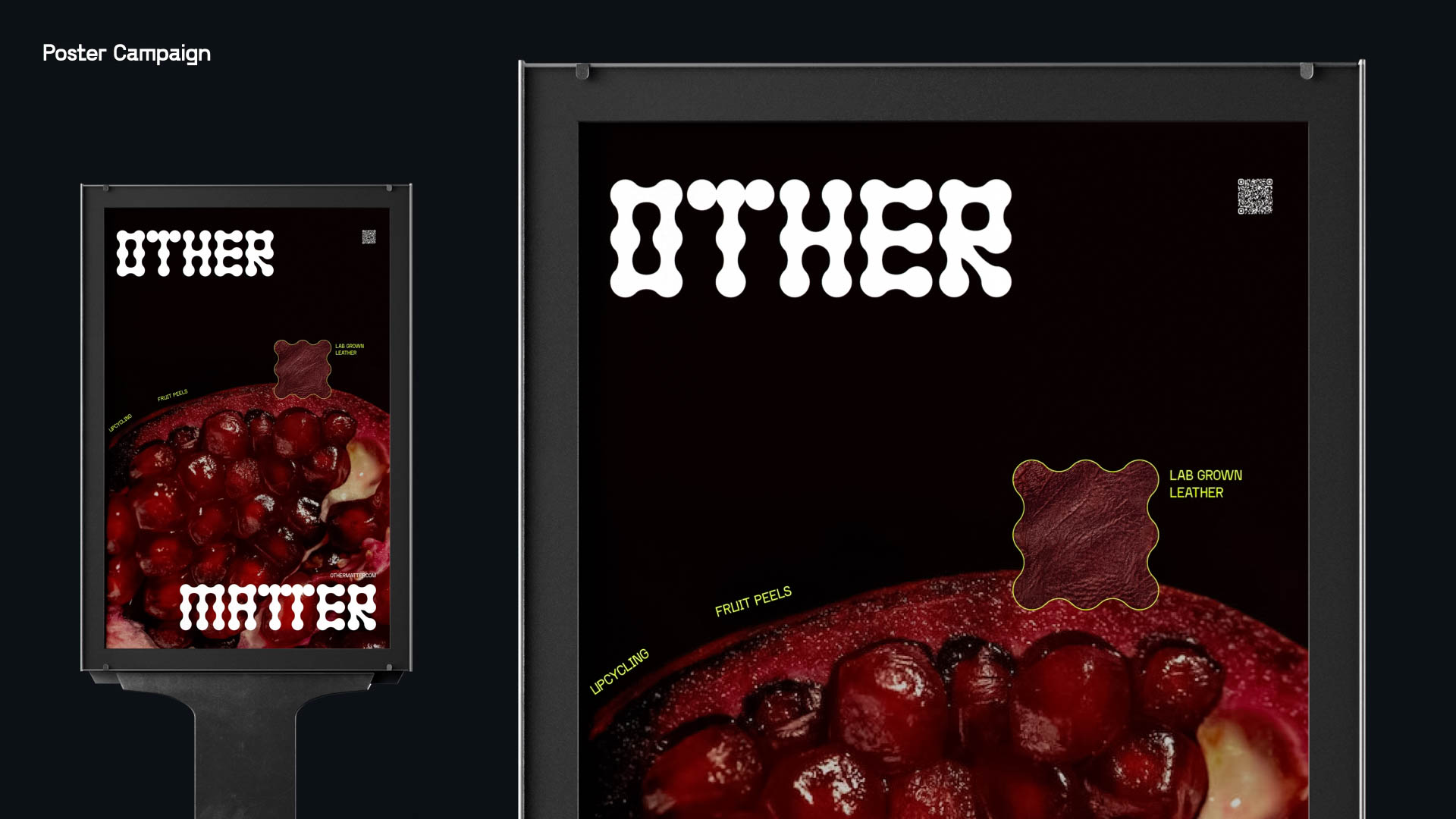 two posters for the Othermatter app against a dark background