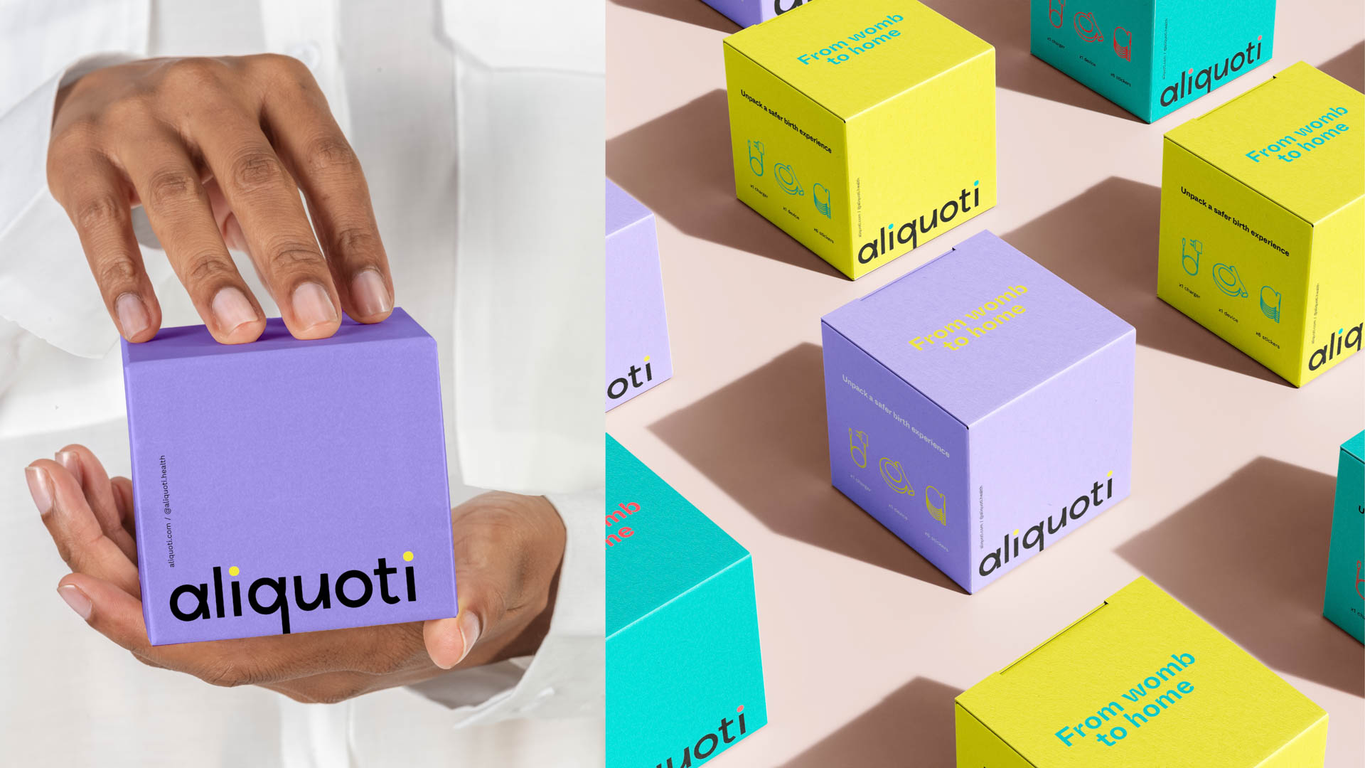 small boxes with the Aliquoti logo on it
