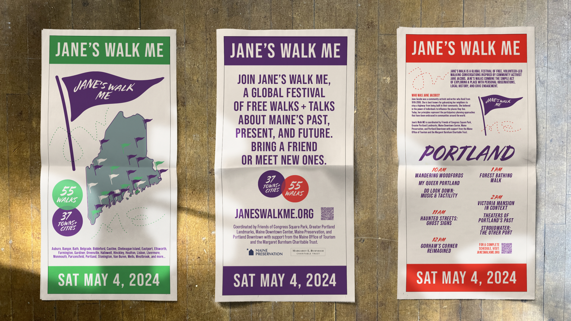 posters for Jane's Walk in Maine