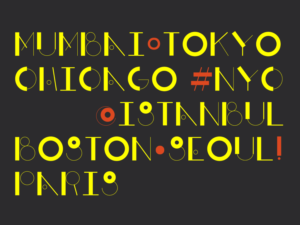 city names written in unique typeface using bold and thin lines