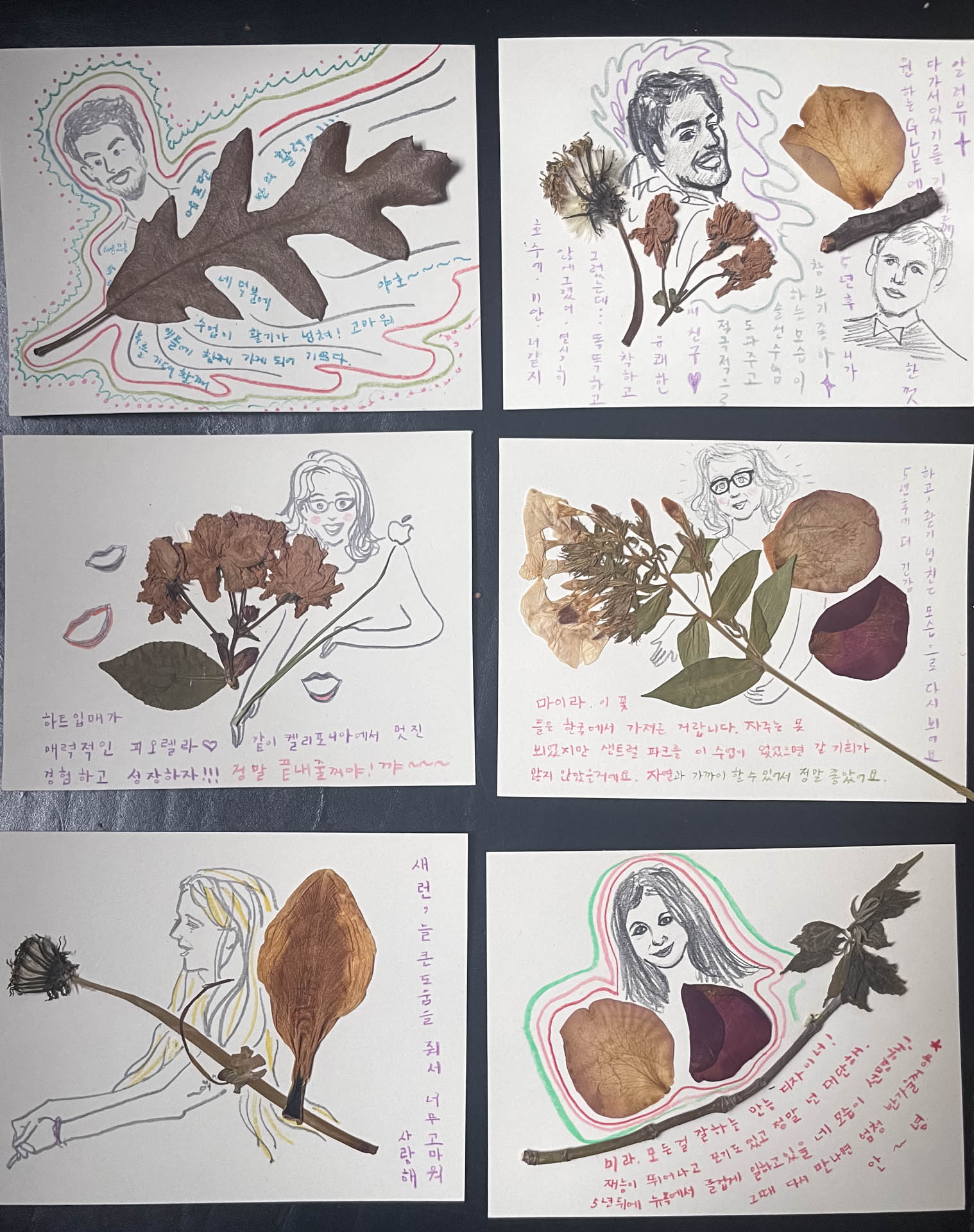 drawings of students with writing