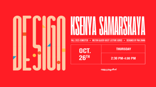 red poster announcing the guest speaker Ksenya Samarskaya