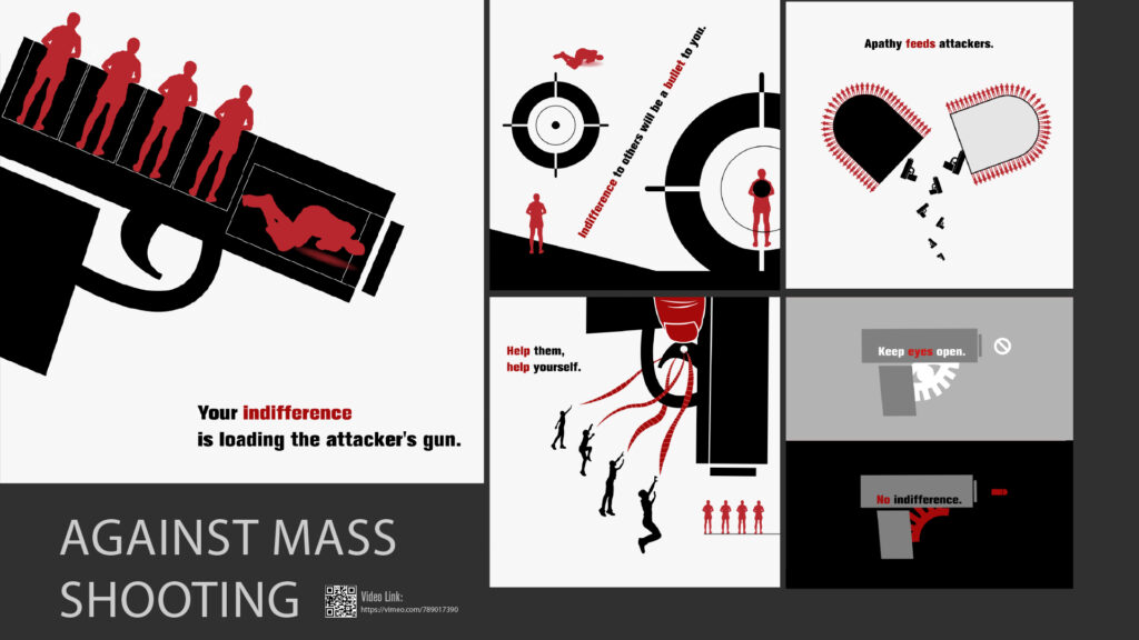 poster campaign in black, white, and red against mass shooting